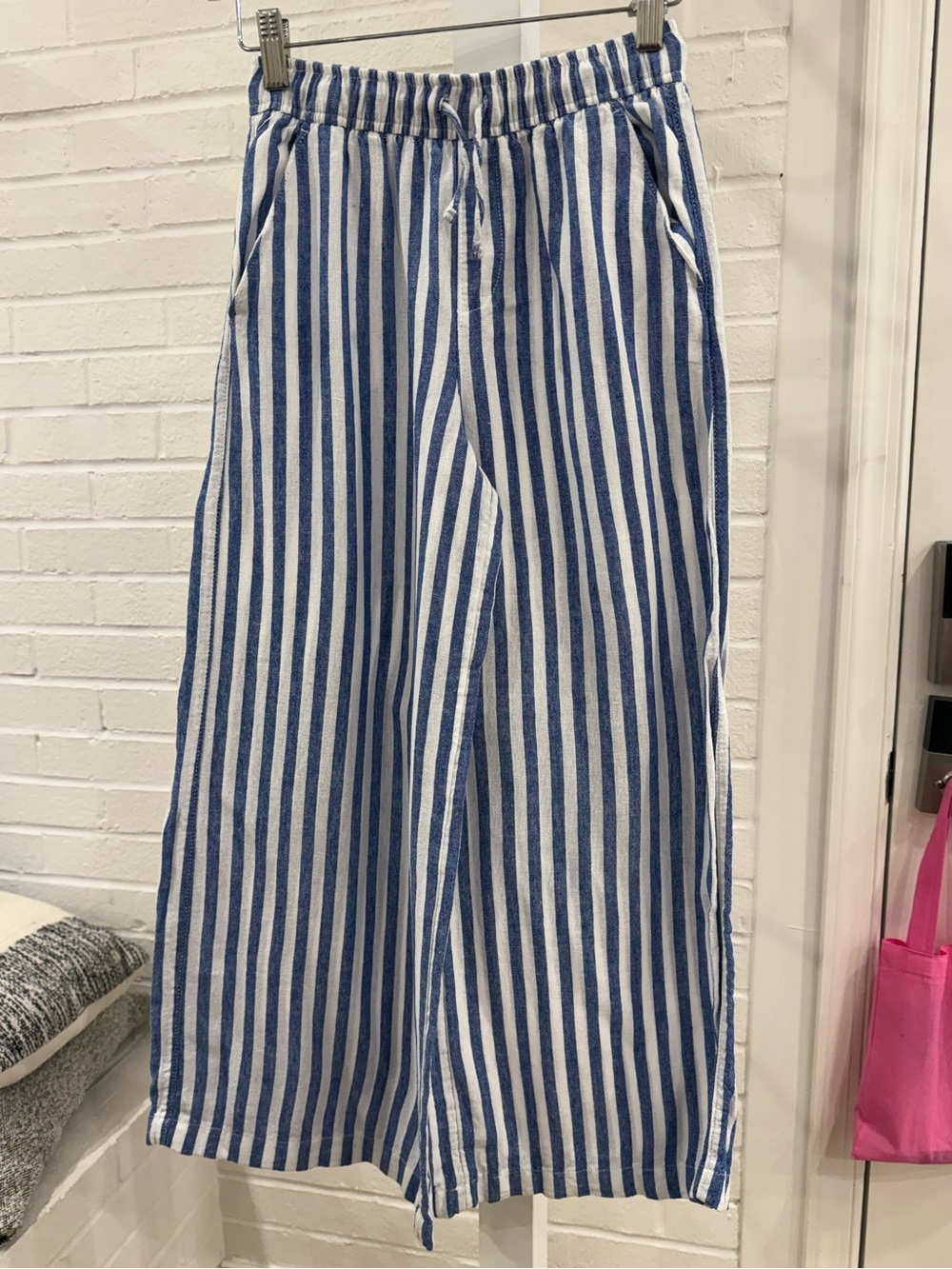 Old Navy Blue and White Vertical Stripe A-Line Skirt